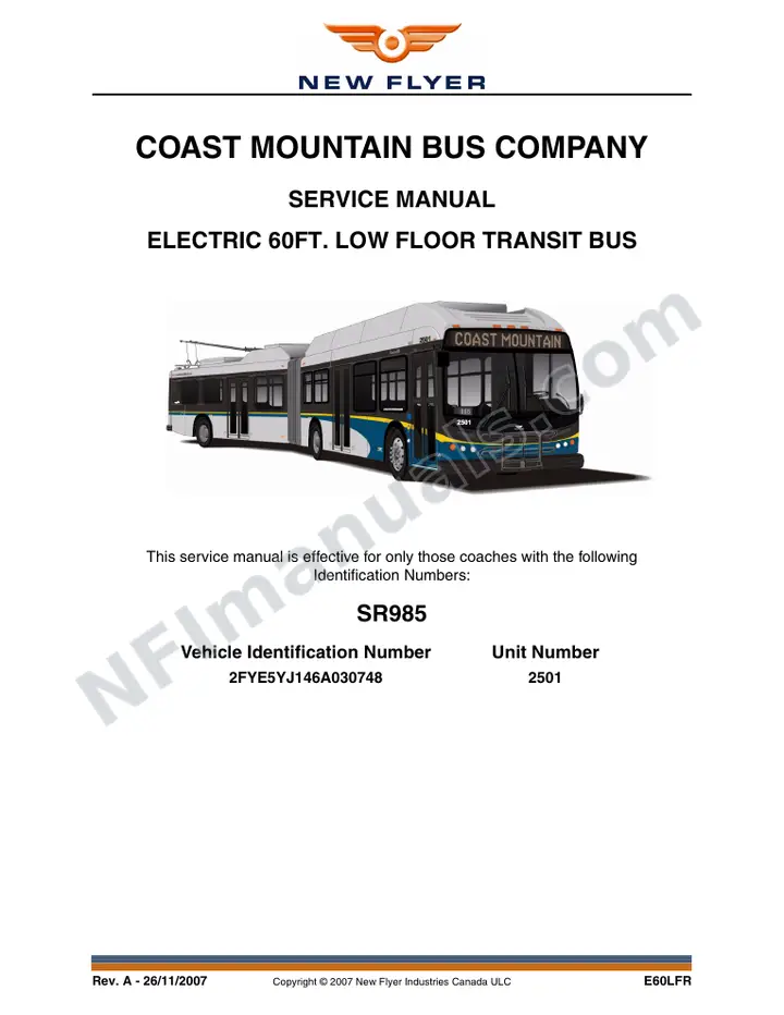 SR985 Service Manual, Coast Mountain Bus Company first-page preview