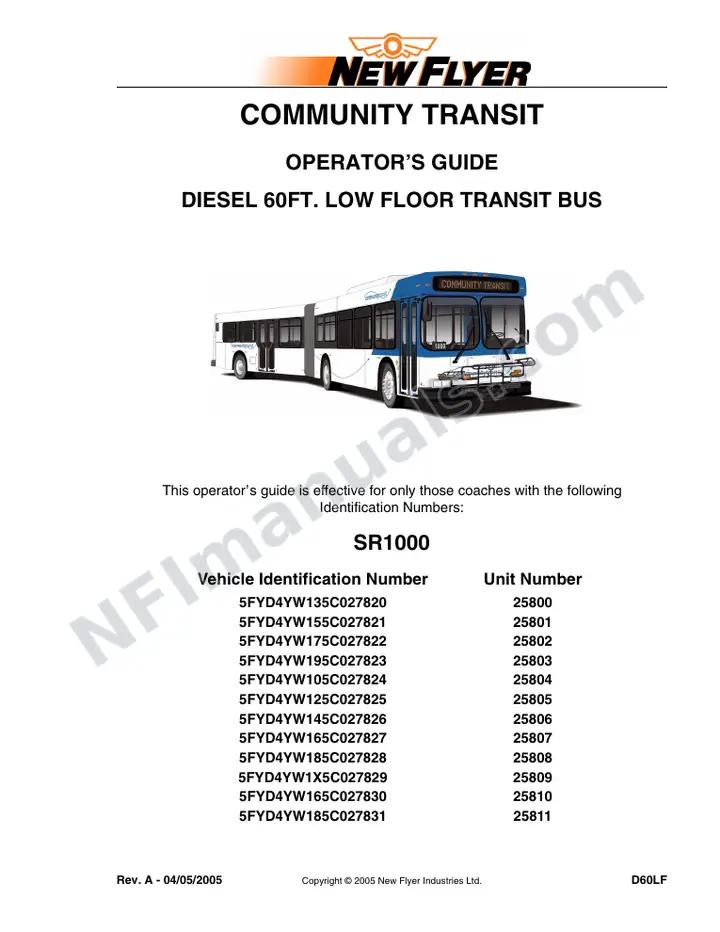 New Flyer D60LF Manual Package - Community Transit included manual preview