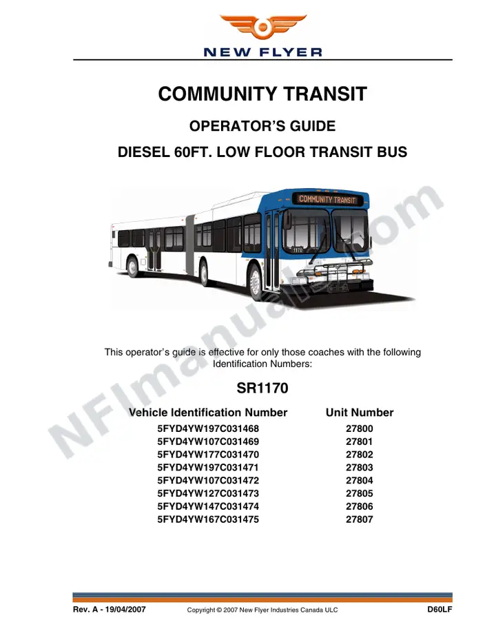 SR1170 Operator's Guide, Community Transit first-page preview