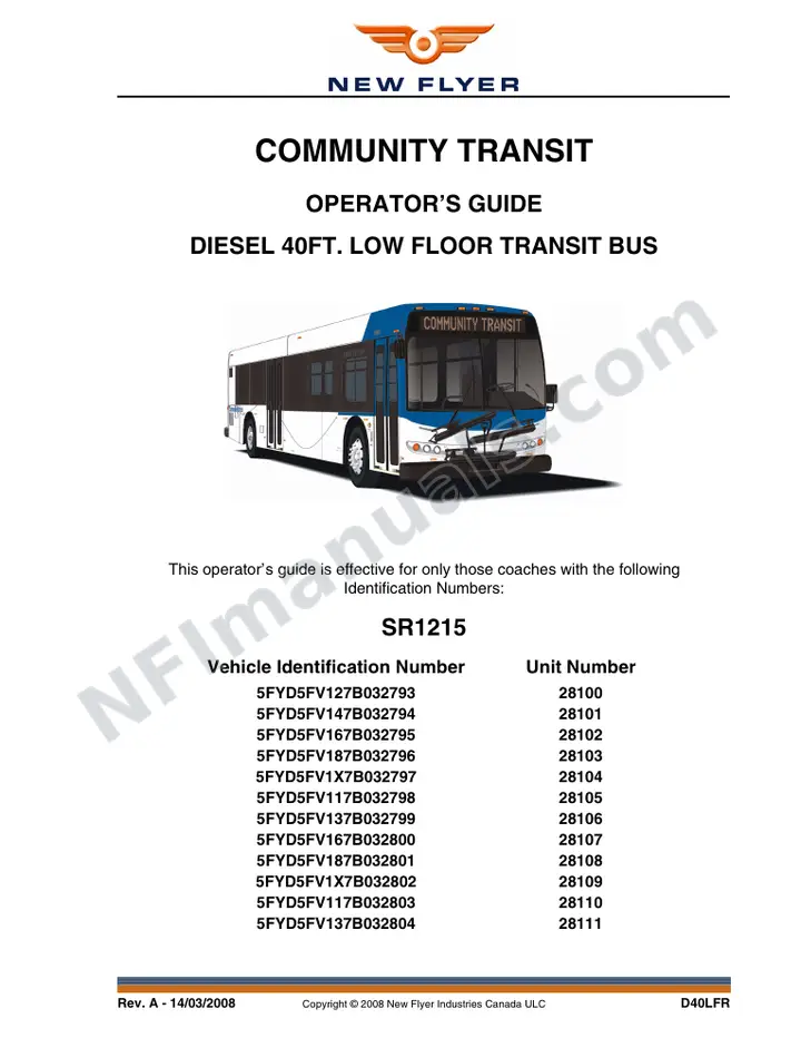 New Flyer D40LFR Manual Package - Community Transit included manual preview