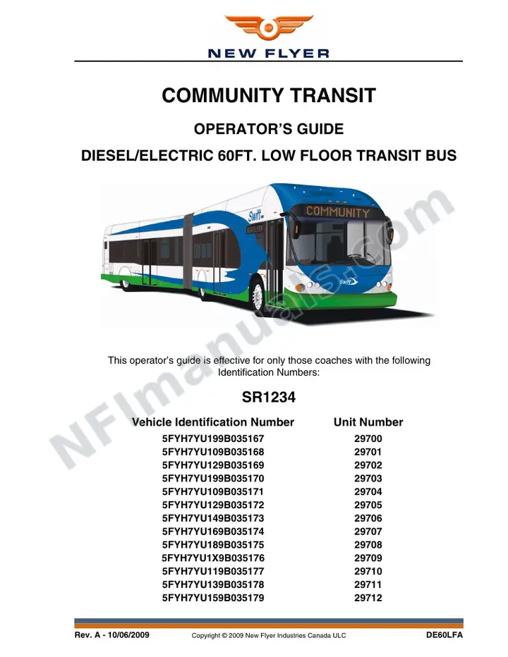 New Flyer DE60LFA Manual Package - Community Transit included manual preview