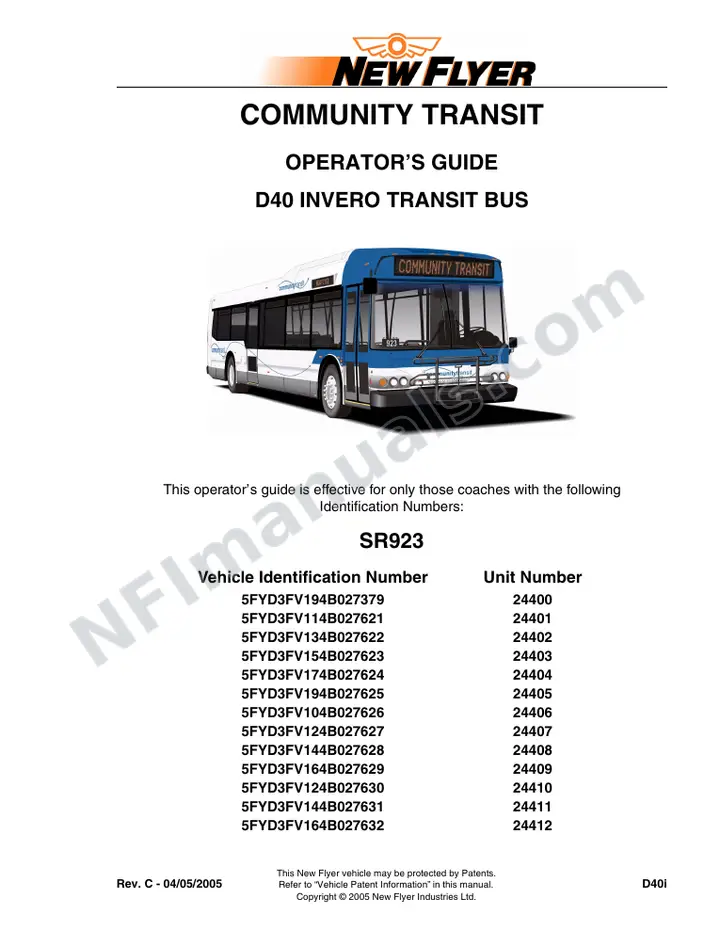 New Flyer D40i Manual Package - Community Transit included manual preview