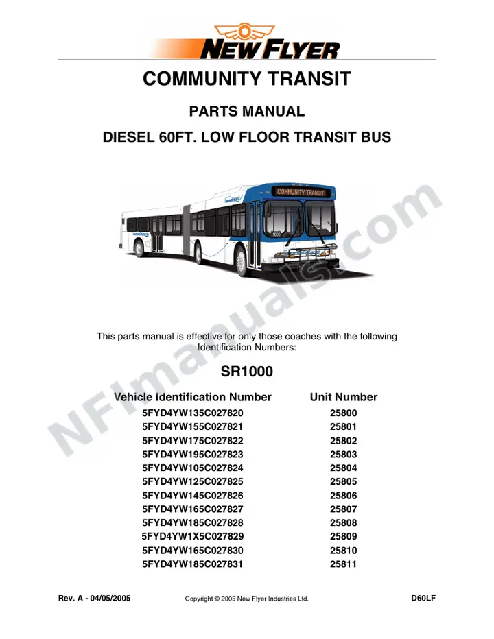 SR1000 Parts Manual, Community Transit first-page preview