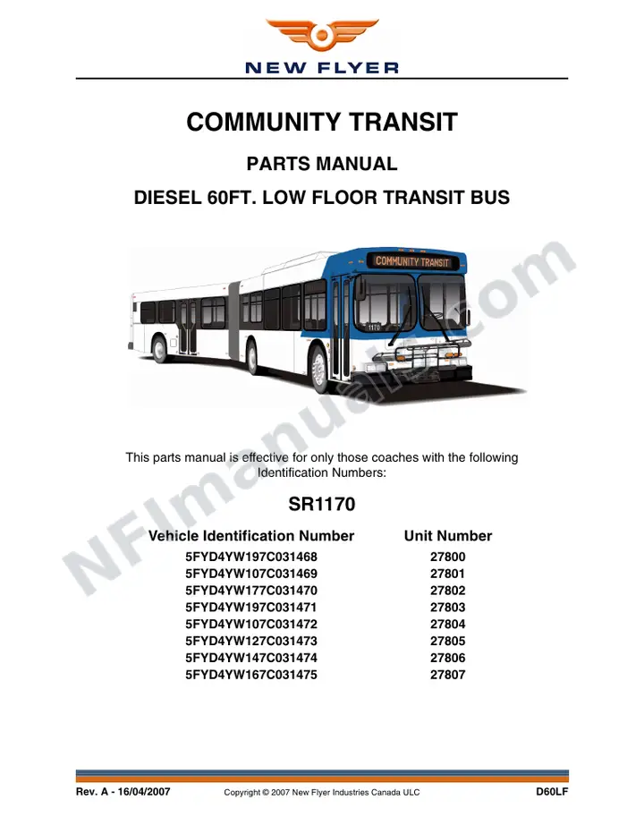SR1170 Parts Manual, Community Transit first-page preview