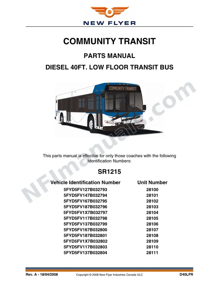 SR1215 Parts Manual, Community Transit first-page preview