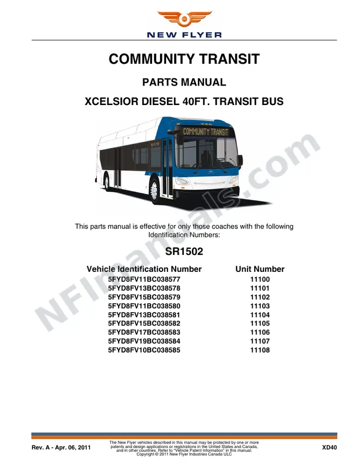 SR1502 Parts Manual, Community Transit first-page preview