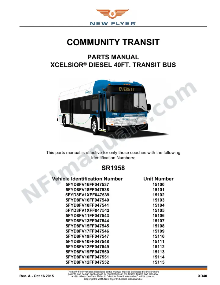 SR1958 Parts Manual, Community Transit first-page preview