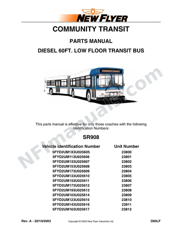 SR908 Parts Manual, Community Transit first-page preview