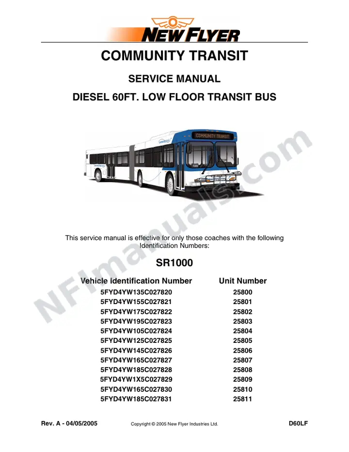 SR1000 Service Manual, Community Transit first-page preview