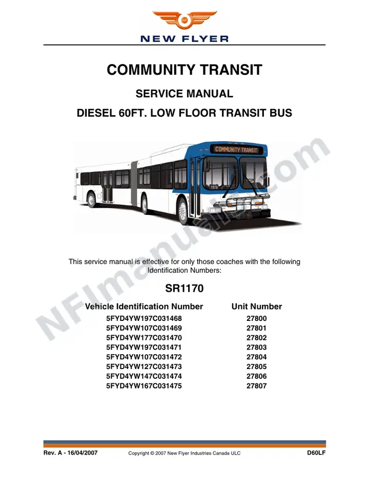 SR1170 Service Manual, Community Transit first-page preview