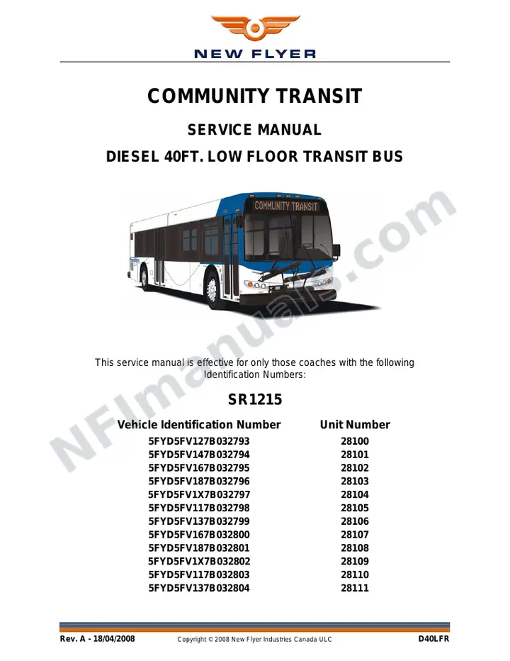 SR1215 Service Manual, Community Transit first-page preview