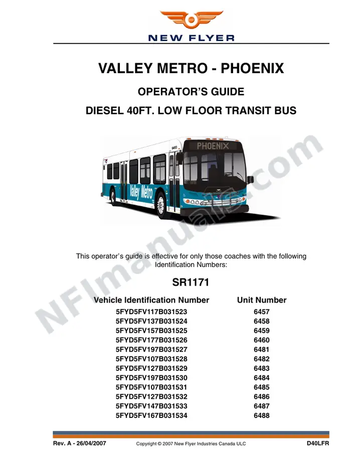 New Flyer D40LFR Manual Package - Complete Coach Works included manual preview