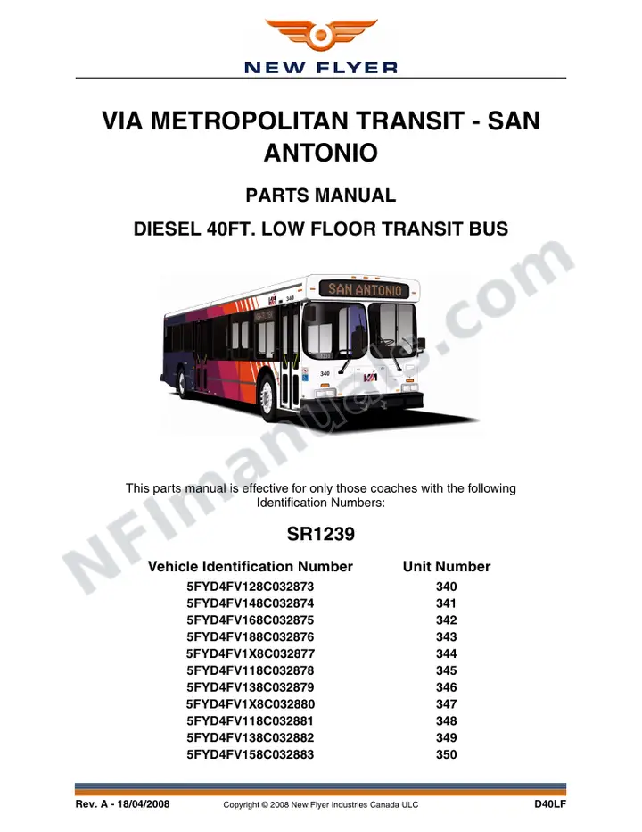 SR1239 Parts Manual, Via Metropolitan Transit - San Antonio first-page preview