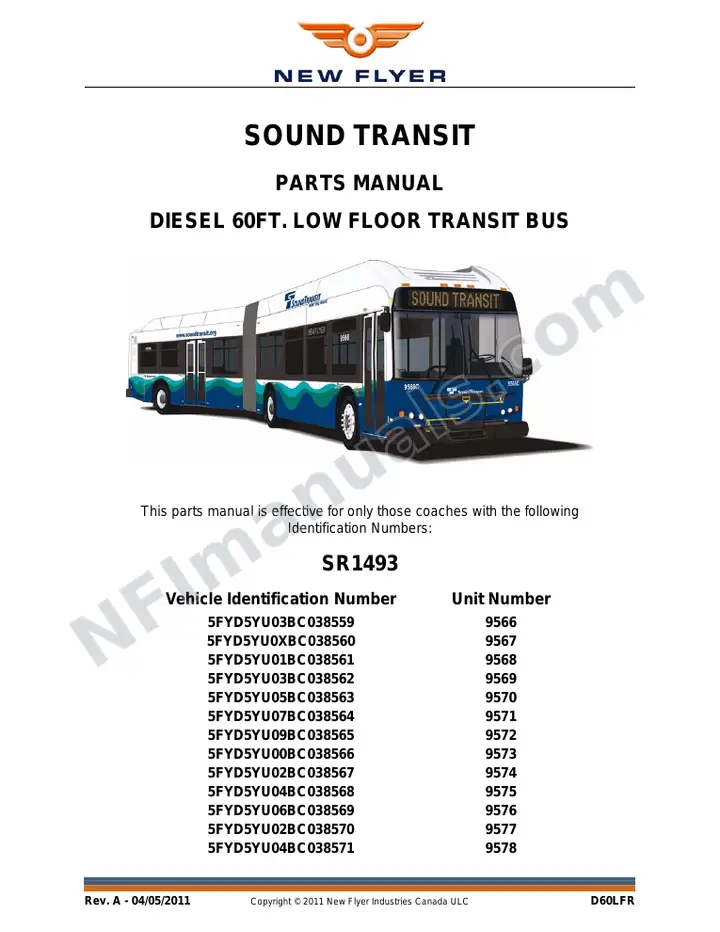 SR1493 Parts Manual, Sound Transit first-page preview