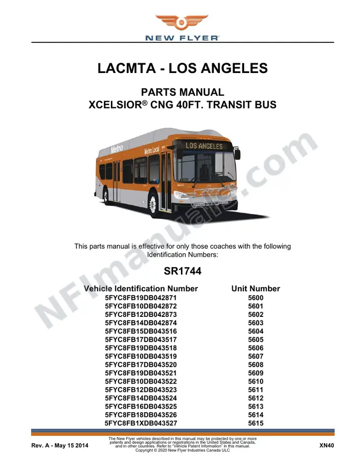 New Flyer XN40 Manual Package - Complete Coach Works included manual preview
