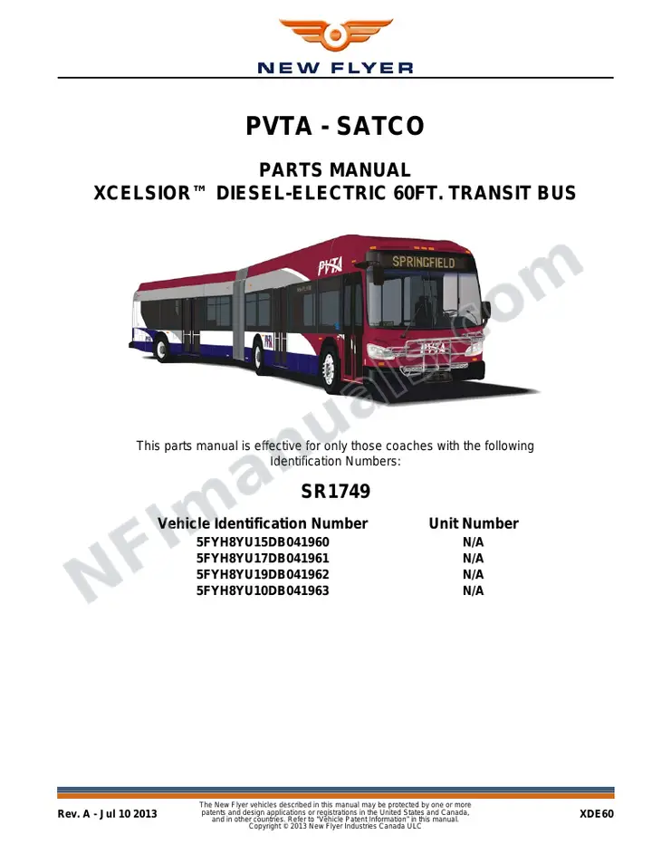 SR1749 Parts Manual, PVTA - SATCO first-page preview