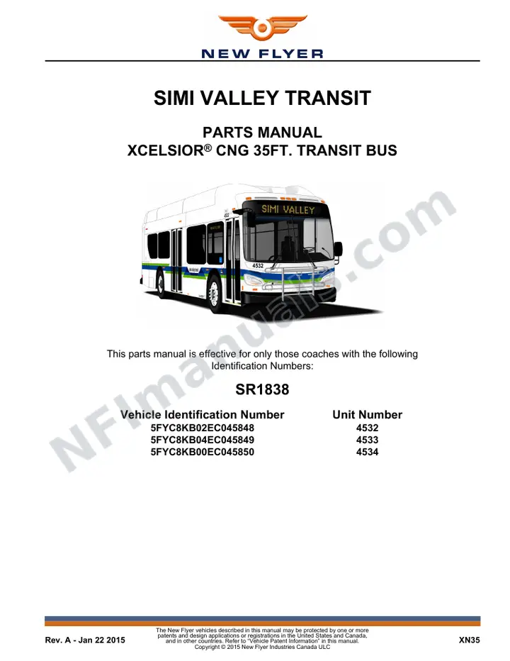 SR1838 Parts Manual, Simi Valley Transit first-page preview
