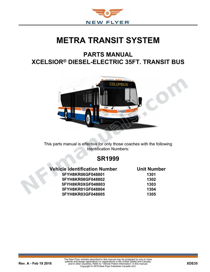 SR1999 Parts Manual, METRA Transit System first-page preview