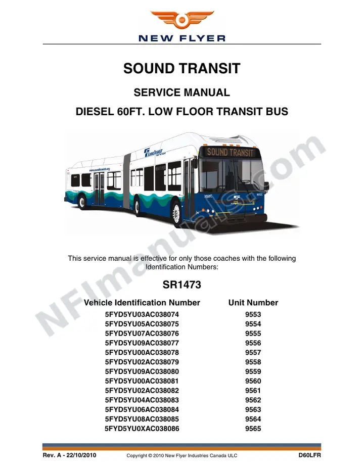 New Flyer D60LFR Manual Package - Complete Coach Works included manual preview