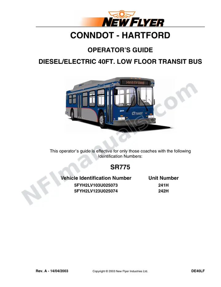 New Flyer DE40LF Manual Package - ConnDOT - Hartford included manual preview