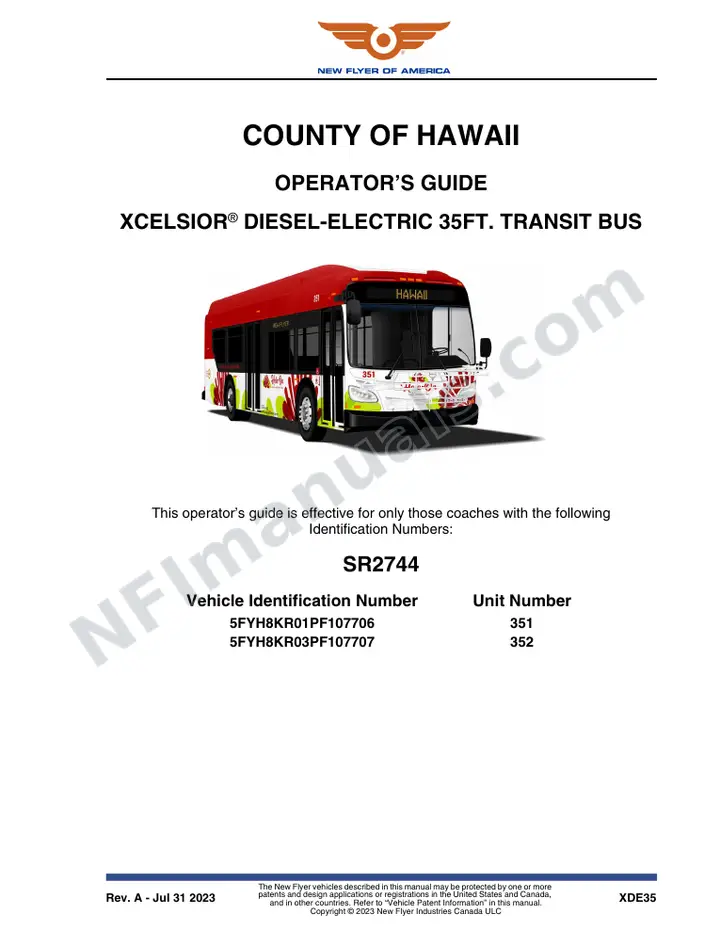 New Flyer XDE35 Manual Package - County of Hawaii included manual preview
