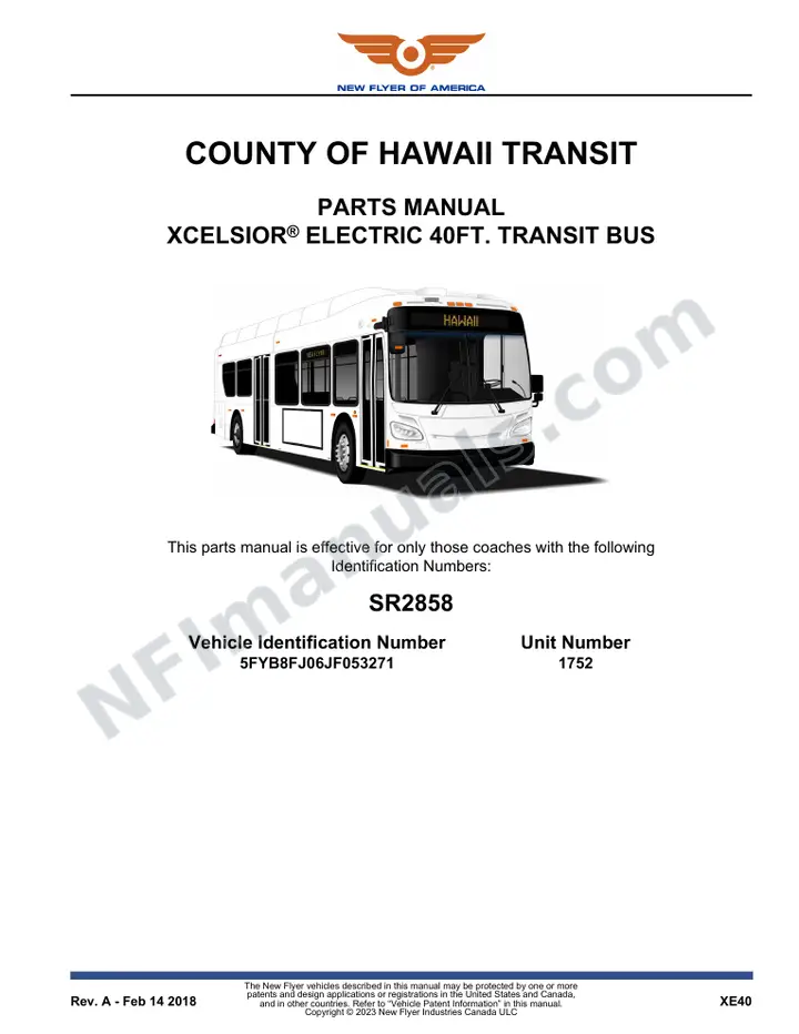 SR2858 Parts Manual, County of Hawaii Transit first-page preview