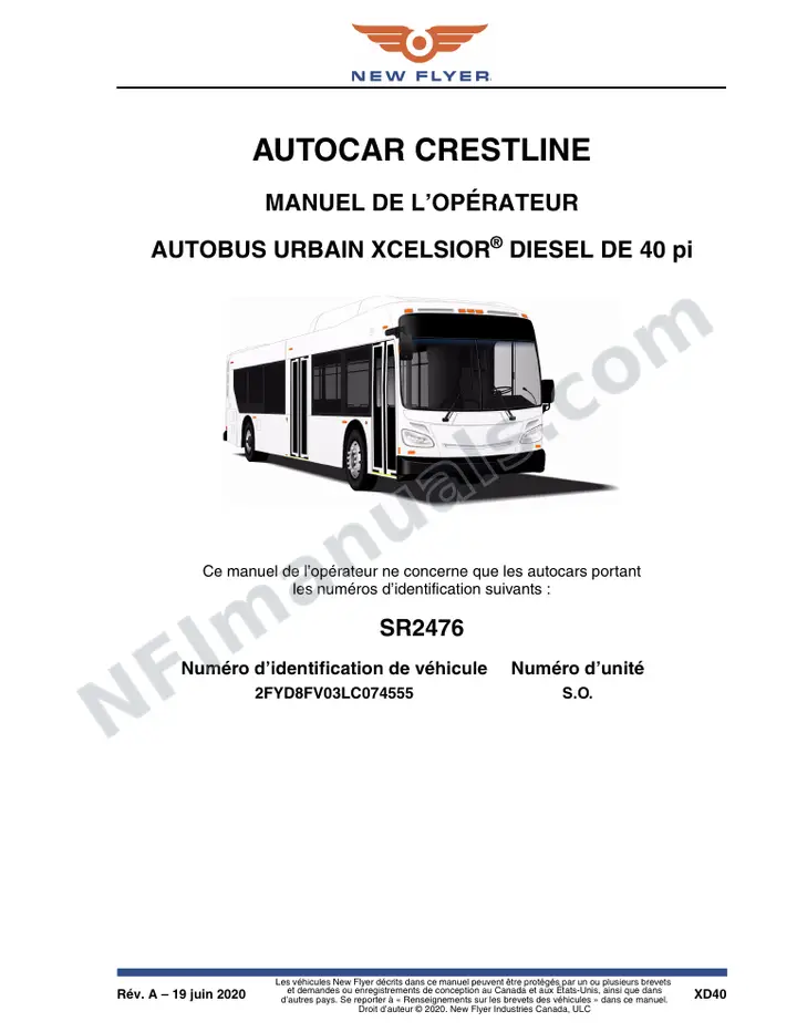 New Flyer XD40 Manual Package - Crestline Coach included manual preview