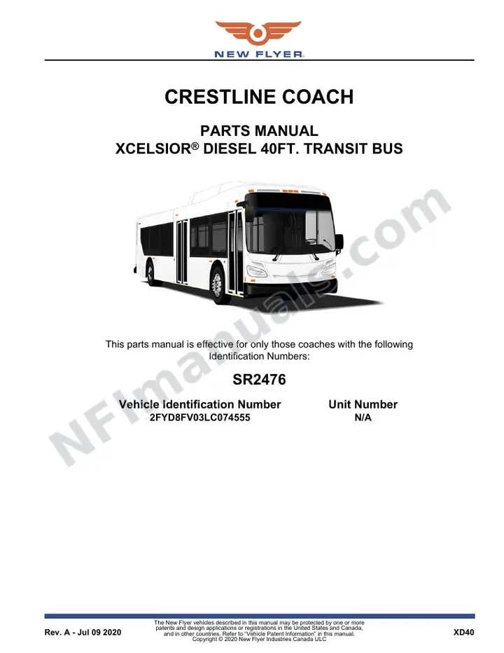 SR2476 Parts Manual, Crestline Coach first-page preview