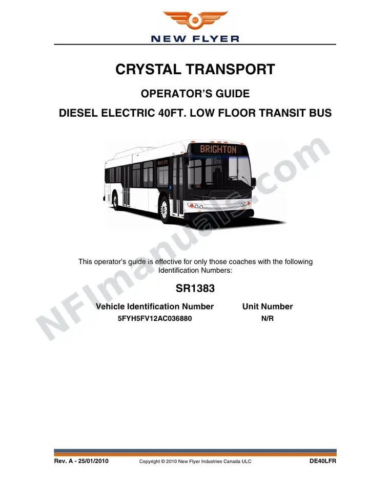 New Flyer DE40LFR Manual Package - Crystal Transport included manual preview