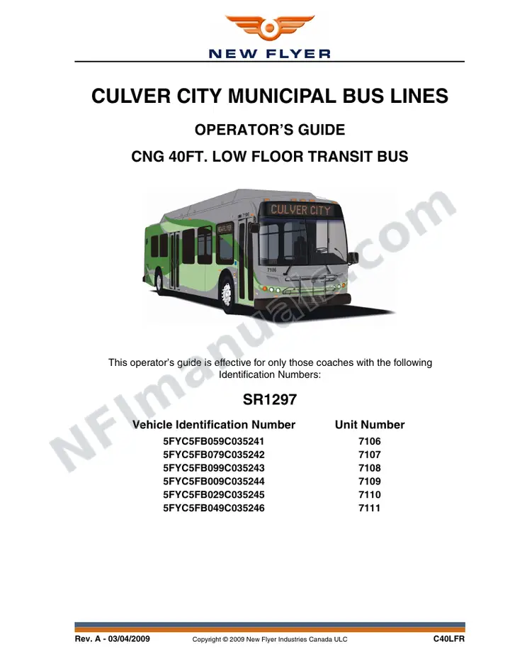 New Flyer C40LFR Manual Package - Culver City Municipal Bus Lines included manual preview