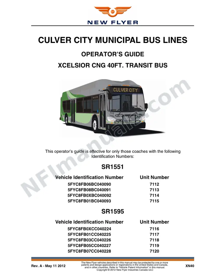 New Flyer XN40 Manual Package - Culver City Municipal Bus Lines included manual preview