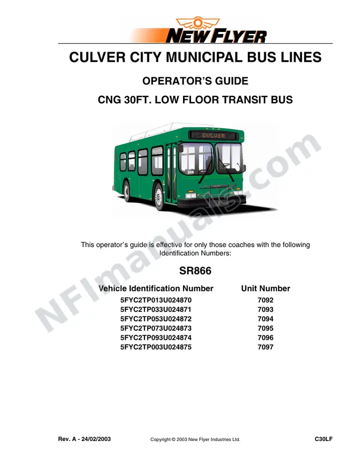 New Flyer C30LF Manual Package - Culver City Municipal Bus Lines included manual preview