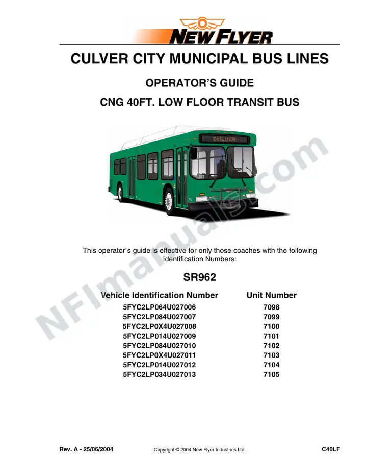 SR962 Operator's Guide, Culver City Municipal Bus Lines first-page preview
