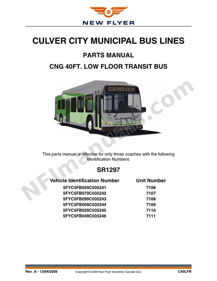 SR1297 Parts Manual, Culver City Municipal Bus Lines first-page preview
