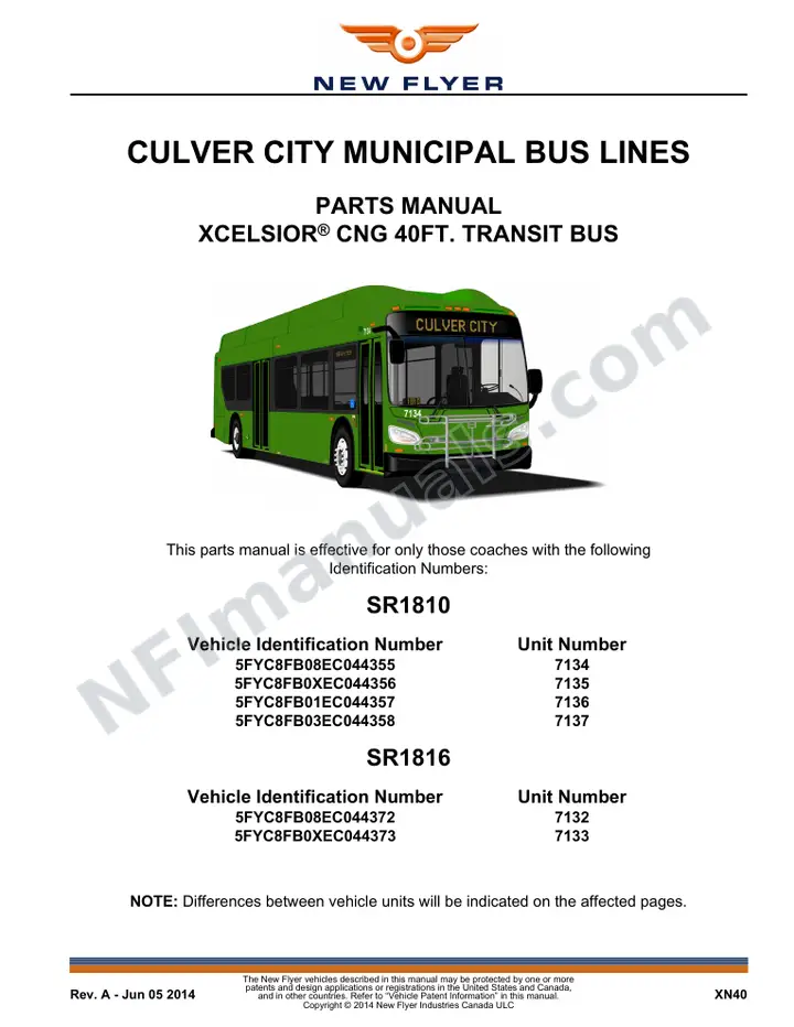 SR1810_1816 Parts Manual, Culver City Municipal Bus Lines first-page preview