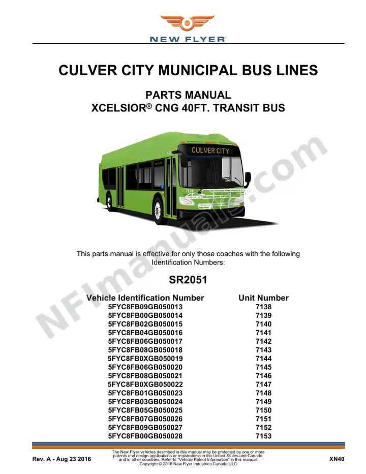 SR2051 Parts Manual, CULVER CITY MUNICIPAL BUS LINES first-page preview