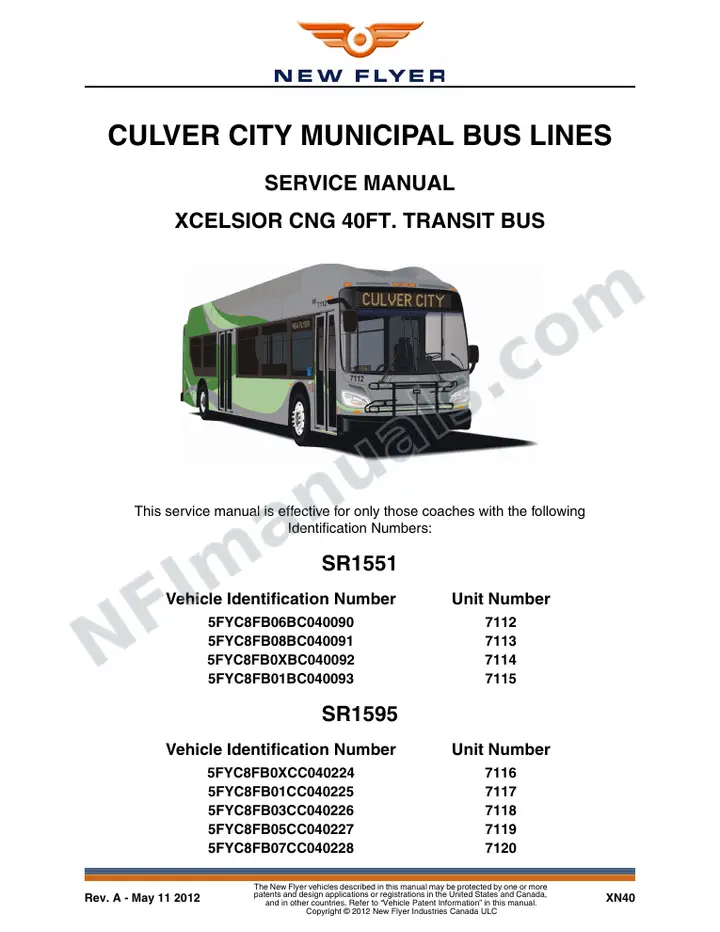 SR1551_1595 Service Manual, Culver City Municipal Bus Lines first-page preview