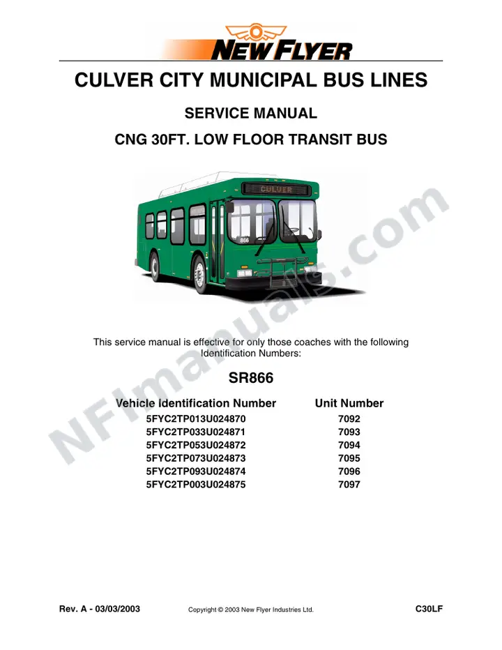 SR866 Service Manual, Culver City Municipal Bus Lines first-page preview