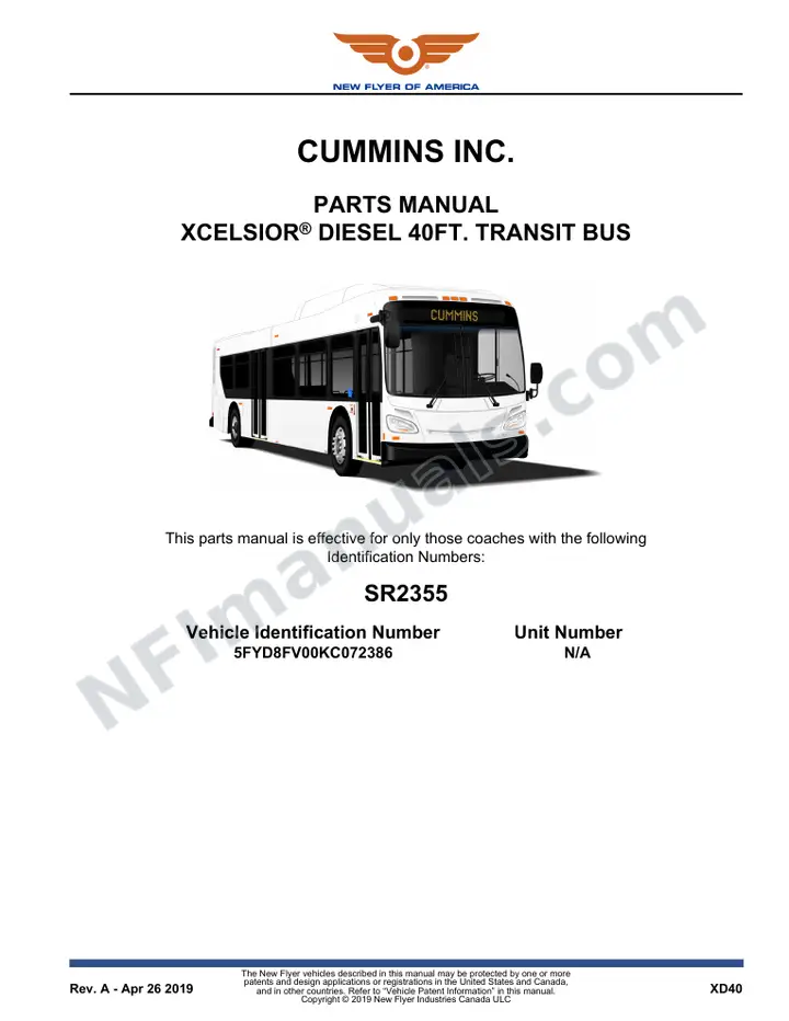 SR2355 Parts Manual, Cummins Inc. first-page preview