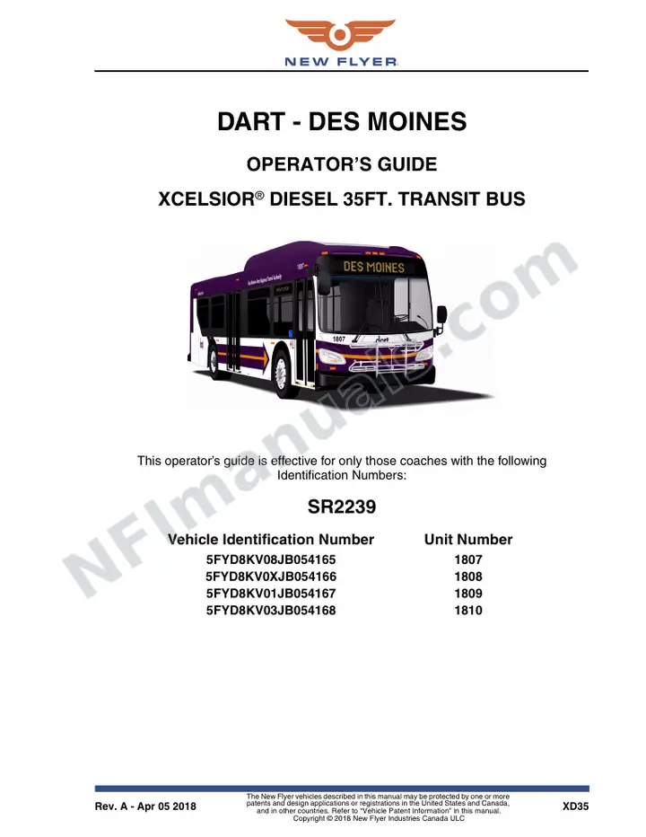 New Flyer XD35 Manual Package - DART - Des Moines included manual preview