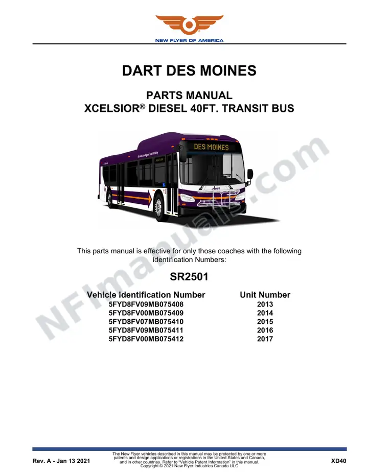 SR2501 Parts Manual, DART Des Moines first-page preview