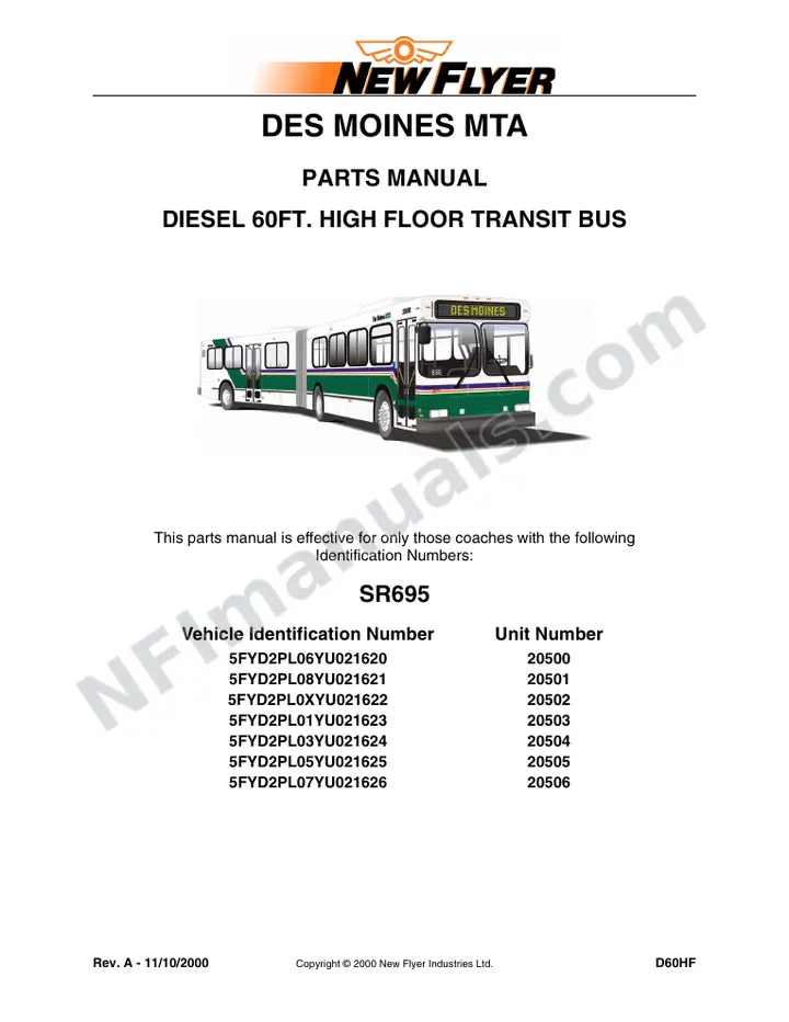 SR695 Parts Manual, Des Moines MTA first-page preview