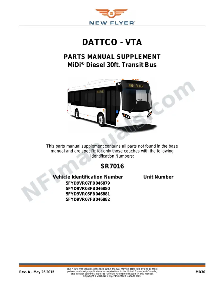 SR7016 Parts Manual, DATTCO - VTA first-page preview