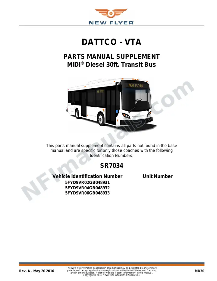 SR7034 Parts Manual, DATTCO - VTA first-page preview