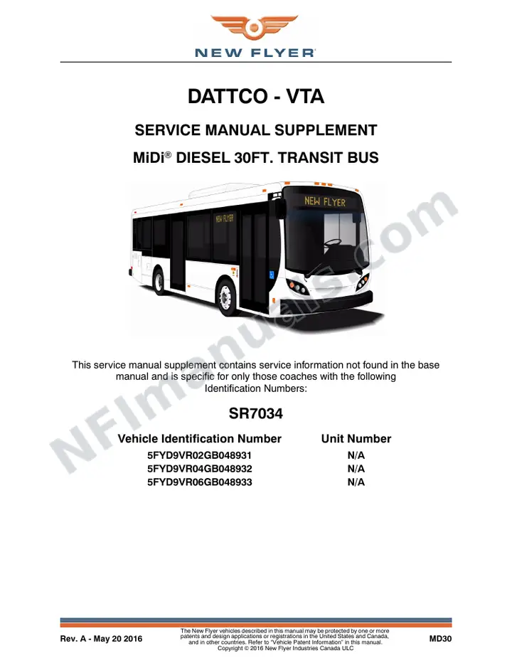 SR7034 Service Manual Supplement - DATTCO - VTA first-page preview
