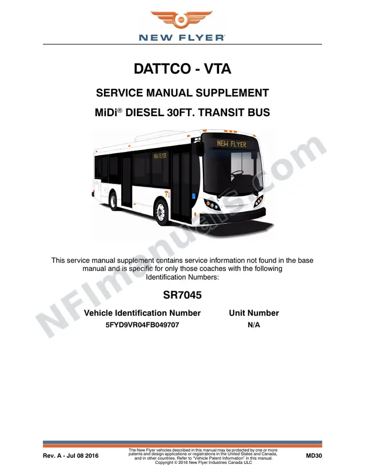 SR7045 Service Manual Supplement, DATTCO - VTA first-page preview