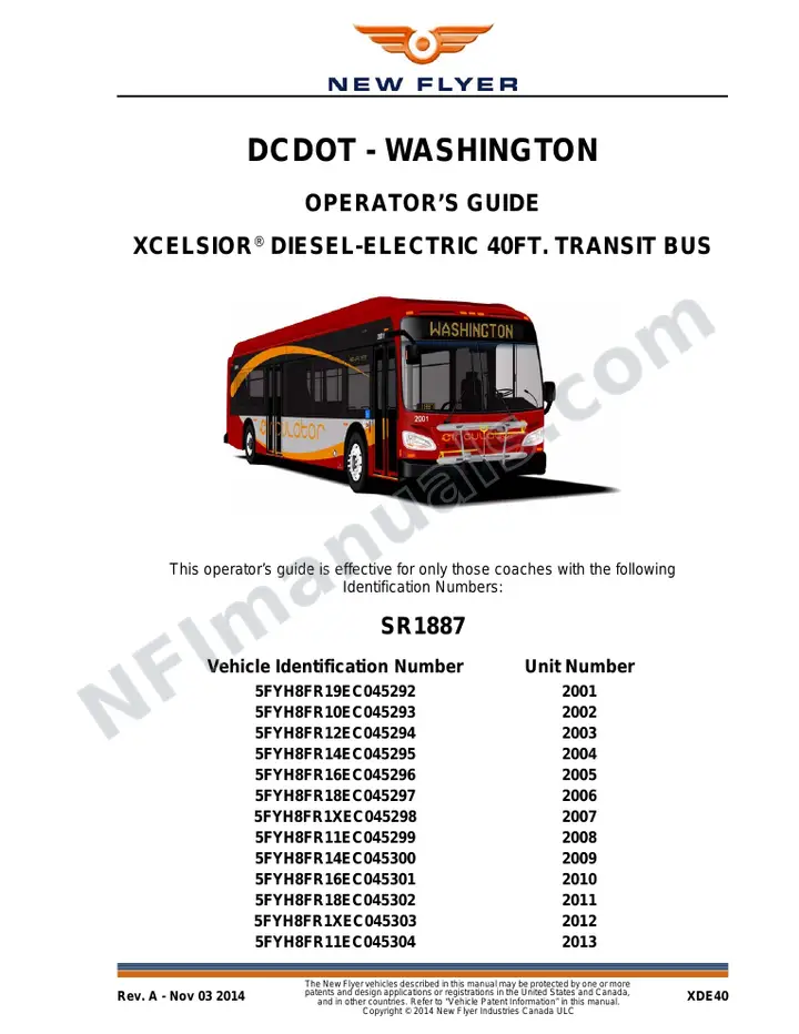 New Flyer XDE40 Manual Package - DCDOT - Washington included manual preview