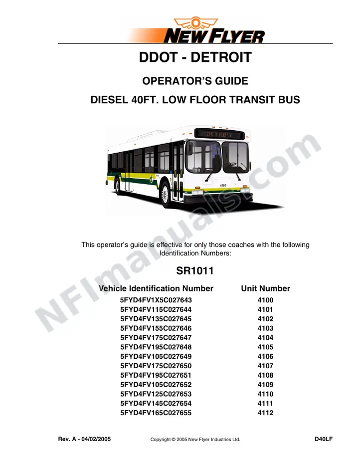New Flyer D40LF Manual Package - DDOT - Detroit included manual preview