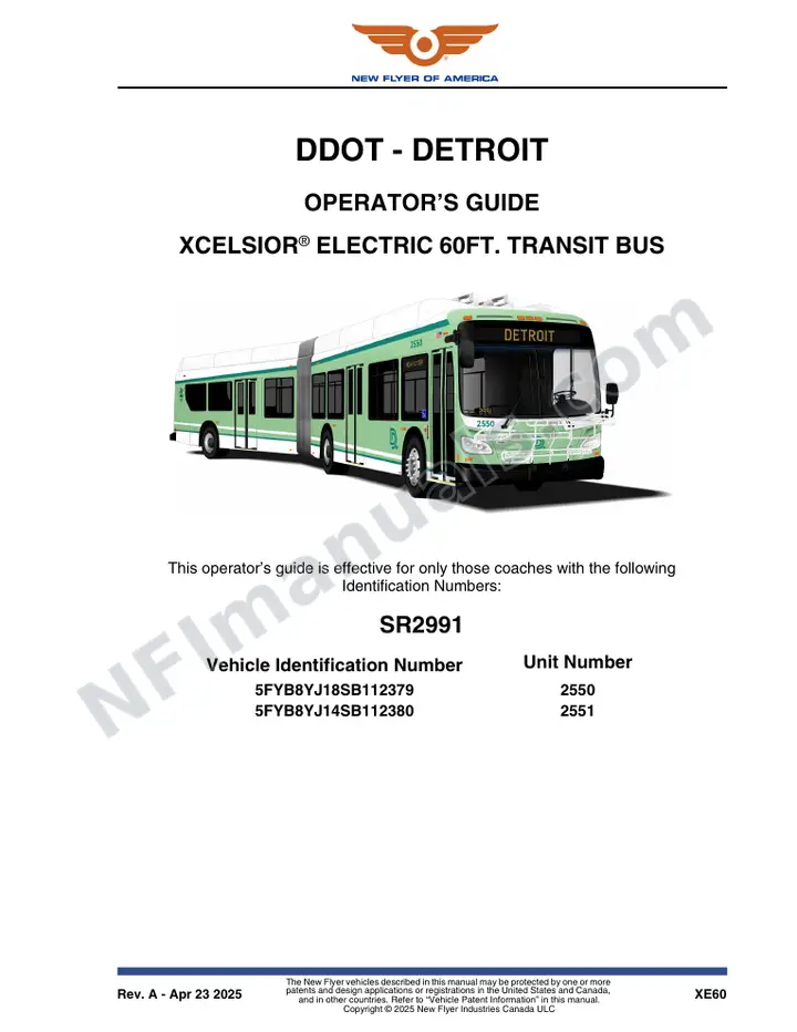 New Flyer XE60 Manual Package - DDOT - Detroit included manual preview