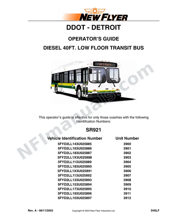 SR921 Operator's Guide, DDOT - Detroit first-page preview